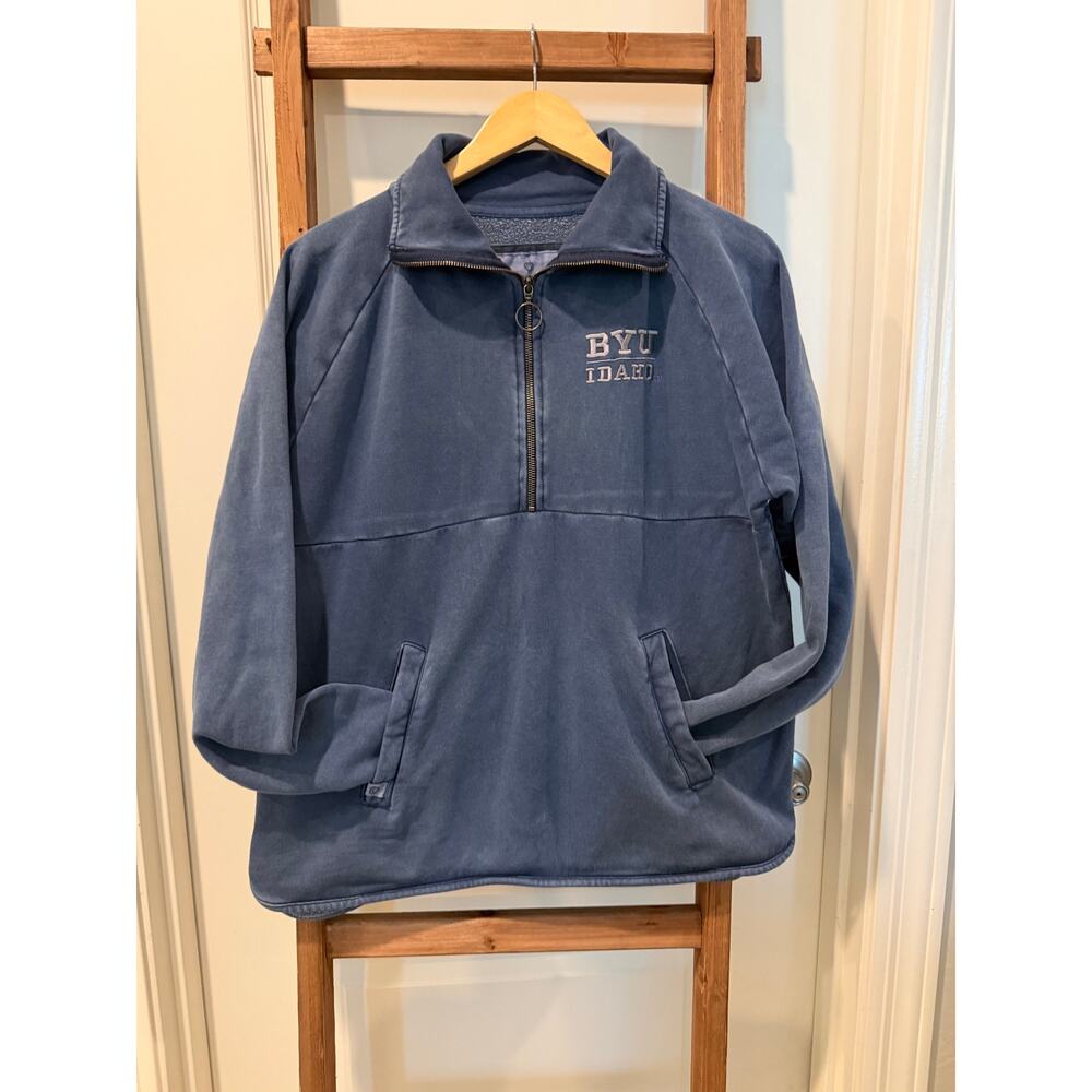 BYU Idaho Quarter Zip Pullover Colosseum Blue Sweatshirt Women’s Medium